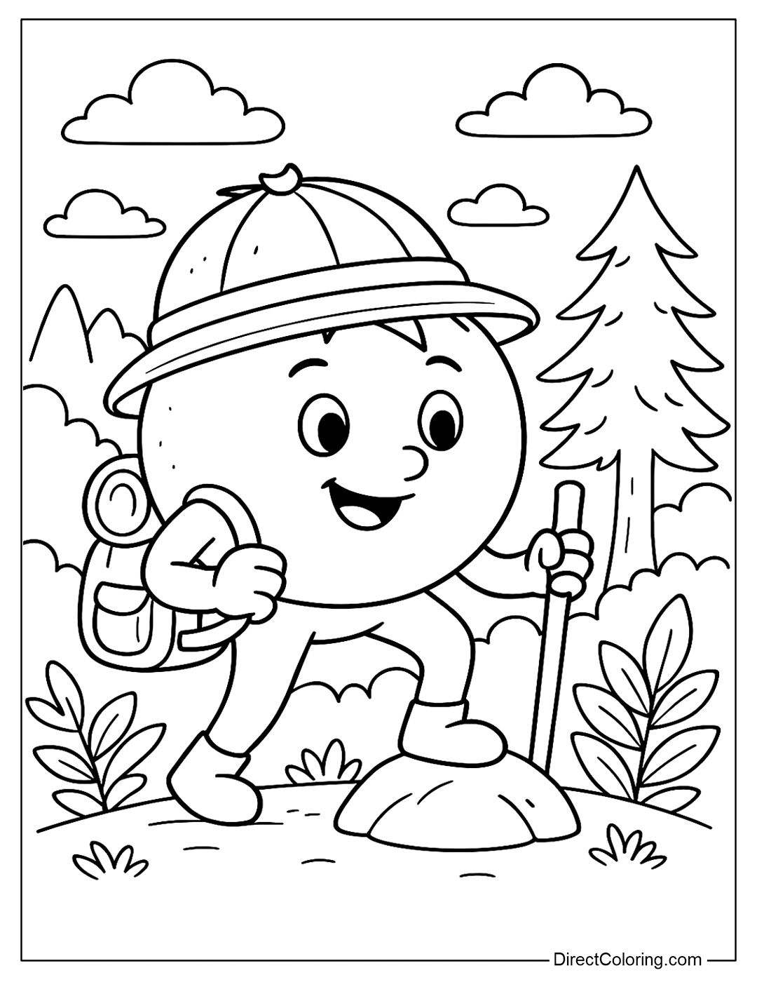 Tomato Exploring in the Forest Coloring Printable